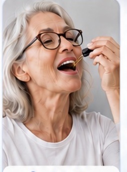 Older woman taking black seed oil directly