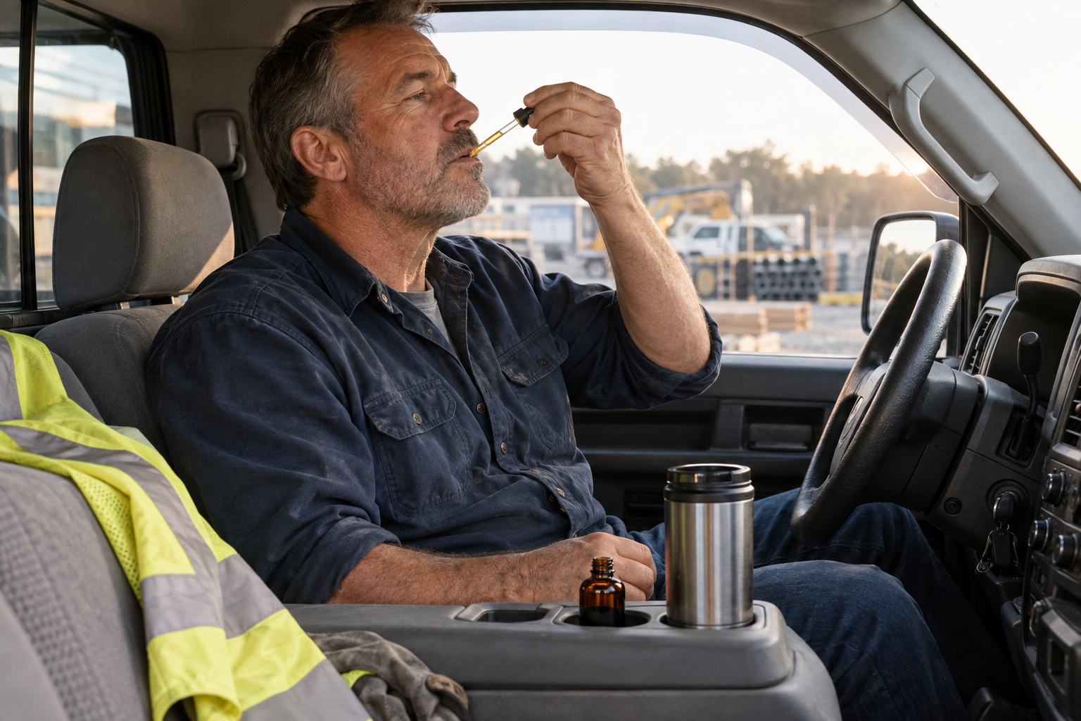 Blue-collar worker taking black seed oil